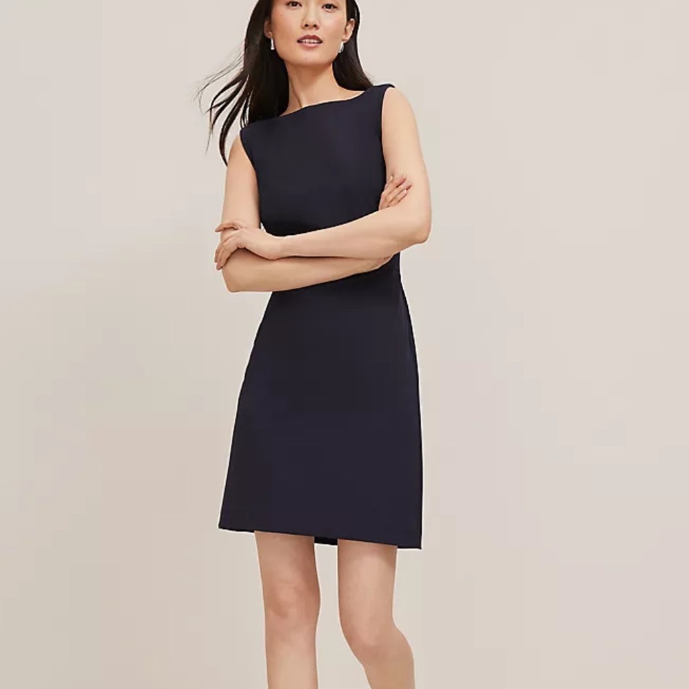 Ann Taylor Midnight Blue The Boatneck Dress in Seasonless Stretch deep navy